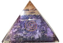 GEMTUB Natural Handcrafted Amethyst Orgone Pyramid for Calming Mind Chakra Balancing and EMF Protection - Size 4x4 inch