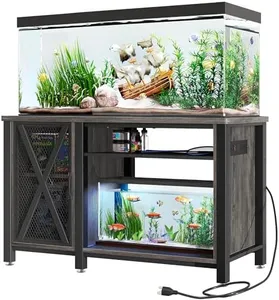 DWVO 55-75 Gallon Aquarium Stand with Power Outlets, Cabinet for Fish Tank Accessories Storage - Heavy Duty Metal Fish Tank Stand Suitable for Turtle Tank, Reptile Terrarium, 860LBS Capacity, Grey