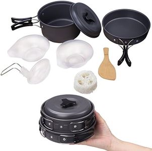 Diealles Campeggio Pentole, Camping Stoviglie Kit Camping Cookware Kit Utensili da Cucina Set per Campeggio per attività all'Aperto, Escursionismo, Trekking,Campeggio, Adatto per 1-2 Persone