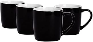 Argon Tableware Coloured Coffee Mugs - Black - 350ml - Pack of 4 - Gloss Ceramic Stoneware Tea Mugs Latte Cappuccino Cups Hot Chocoloate Cups Colourful Mug Set with Handle