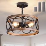 Galtlap Semi Flush Mount Ceiling Light, 3-Lights Modern Farmhouse Ceiling Lighting Fixture, Vintage Close to Ceiling Light for Kitchen Hallway Foyer Bedroom Black and Wood Grain Finish