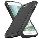 Migeko for iPhone-SE Case: iPhone 8 Case & iPhone 7 Case with 1 Pack Glass Screen Protector, Dual Layer Protective Shock Absorb Slim Fit Phone Case Cover for iPhone SE 2020 2022/8/ 7, Black