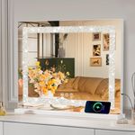Hansong Hollywood Makeup Mirror with Crushed Diamond Crystal Lights, Large Vanity Mirror with 3 Colors Dimmable Strip Light, Touch Screen Control, Tabletop or Wall-Mounted Lighted Mirror
