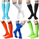 Sureio 6 Pairs Colorful Knee Thigh Toe Socks Toes Separated Cotton Striped Thigh High Neon Socks Running Women Men Socks (Fresh Color)