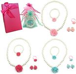 Elesa Miracle Girl Party Favor Pretend Play Princess Rose Pearl Jewelry Value Set - Necklace, Bracelet, Earrings, Ring