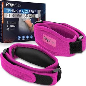 PhysFlex Elbow Brace 2-Pack for Men & Women, Adjustable Tennis & Golfer's Elbow Support Strap for Tendonitis Pain Relief - Compression Pad for Arm, Forearm, Tendon Pain Relief (Pink)