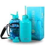 Thermosis 64 Oz insulated water bottle Stainless Steel Water Bottle with Straw & Holder Strap - Includes 2 Lids water bottles | Leak Proof water bottle for Men & Women - Teal