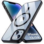 TheGiftKart Ultra-Hybrid Back Cover Case for iPhone 13 / iPhone 14 Compatible with MagSafe | Camera Protection | Crystal Clear Transparent Back Cover for iPhone 13 / iPhone 14 (PC & TPU, Black Bumper)