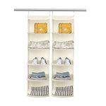 BrilliantJo 2 PCS Hanging Wardrobe Closet Storage with 5 Shelves Organiser, Storage Shelves Unit with 6 Pockets for Clothes -Beige(12 x 12 x 43 inch)