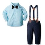 Yilaku Baby Boys' Clothing Kids Suit Infant Pants and Shirt Set + Braces Bow Tie 4Pcs Christening Outfits for Toddlers,Sky Blue,6-9Months