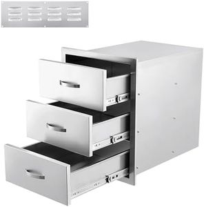 GarveeLife Outdoor Kitchen Drawers - Stainless Steel Flush Mount Triple Access BBQ Drawers, with Divider, Venting Panel for BBQ Island Patio Grill Station,15.7WX17.7DX21.6H inch
