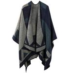 OOPOR Winter Shawl Wraps Poncho Cape - Women’s Warm Open Front Printed Reversible Oversized Blanket Cardigan Fashionable Elegant Knitted Fall Wool Spinning Plaid Sweater Fleece Scarf Coat