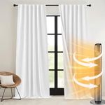 RYB HOME Faux Linen Curtains, Winter Thermal insulated Thick Blackout Curtains UV Protection Modern Elegant for Home Office Bedroom Living Room Kids Nursery School, White, 52 x 96 inches Long 2 Panels