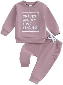 Baby Girl Fall Clothes Set Long Sleeve Letter Print Sweatshirt Pants Toddler Infant Outfits 6 12 18 24 Months 2T 3T (Snacks Solid Color Purple, 2-3 Years)