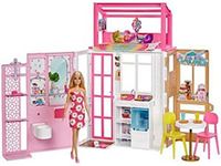 Barbie Dollhouse Playset with Barbie Doll & House with 2 Levels & 4 Play Areas, Fully Furnished, with Pet Puppy & Accessories, Gift for Kids 3 Years Old and Up, HCD48