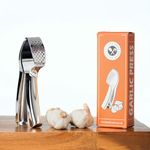 Kitchen Kraze Stainless Steel Garlic Press with Gift Box - Effortless Garlic Crusher for Cooking Lovers, Dishwasher Safe, Easy to Clean, No Peel Needed, Crushes Multiple Cloves, Durable Kitchen Gadget