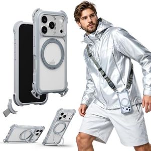 MAGEASY Odyssey Ultra MagSafe 360° Magnetic Stand iPhone 18 Pro & 17 Pro Crossbody Case with Strap for Men, 25ft Shockproof TPU + Aluminum Frame, Interchangeable Lanyard Eyelets (Mist w/Kickstand)