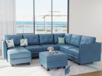 LLappuil Oversized Modular Sectional Sofa with Reversible Chaise, Faux Leather Fabric 8 Seater U Shaped Sectional Waterproof Couch with Storage, Navy Blue