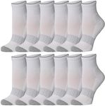 Tipi Toe Women's 12-Pairs Running & Athletic Sports Performance White Purity Paired with Grey Checkers & Toe Highlights Ankle/Quarter Socks, WQ14-T1