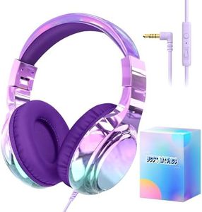 JYPS Auriculares para Niños, Auriculares Niña con Cable y Microfono, Ajustable Plegable Cascos Niña, 85/94dB Limitador Volumen, Auriculares Infantiles Diadema para iPad/PC/Phone (Morado Oscuro)