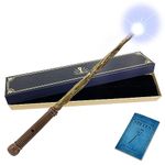 Light Up Magic Wizard Wand Rechargeable Illuminating Toy for Kids Witch Collection Cosplay Accessories with Spellbook and Gift Box (Leaves)