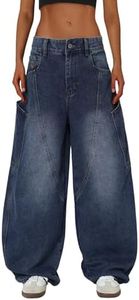 Aelfric Eden Mens Jeans Big Pocket Barrel Pants Loose Oversized Baggy Wide Leg Jean Casual Hip Hop Y2K Denim Pant Streetwear Blue 26