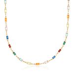 Barzel 18K Gold Plated Multi Stone Crystal Baguette Necklace for Women - Made In Brazil, 16 Inches, Brass, No Gemstone