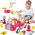 Yerloa Fire Truck Toy for Toddlers 3 4 5 6 Year Old, Fire Engine Water Sprinkler Toys with Sounds & Lights, Take Apart Toys, Toddler Car Toys Birthday Gifts for Kids Boys Girls, Truck Toy for Kids 3+