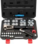 GarveeTech 33PCS Hydraulic Flaring Tool Kit – 45° Double Flaring Tools for 3/16" to 1/2" Tubing, Includes Tube Cutter and Deburrer – Ideal for Copper Lines and Steel Pipes in Automotive Brake Repair