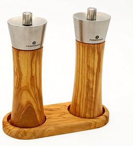 Zassenhaus Set Salzmühle & Pfeffermühle Augsburg Olivenholz 18 cm mit passendem Untersetzer