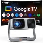 2000 ANSI Official Licensed Google TV Outdoor Projector 4K Full HD, Smart Projector with Wifi and Bluetooth, Auto Focus, Dolby Sound, Built-in Apps, HAPPRUN Indoor Home Theater with 270° Stand