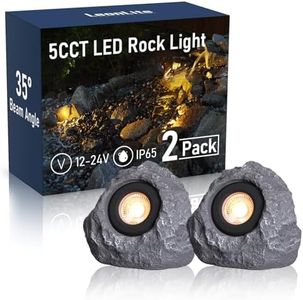 LEONLITE 5CCT LED Rock Lights Outdoor, 5W Low Voltage Landscape Spot Light for Garden, Yard, Decorative Stone Light, 12-24V AC/DC, CRI90, 200lm, IP65 Waterproof, Triangle, Dark Gray, Pack of 2