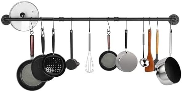 Melody House Kitchen Rail Rack with 10 S Hooks 47.2 inch Utensil Rack Wall Mounted Multi Functional Detachable Industrial Pipe Pot Rack Hanging Utensil Holder for Utensils Set and Cookware Black
