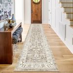 LOKHOM Washable Runner Rug, 2x8 Non-Slip Vintage Hallway Runner Rug with Rubber Backing, Boho Floral Soft Faux Wool Kitchen Runner Rug Carpet Runner for Kitchen Laundry Entryway Bedroom (Beige Brown)