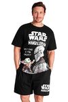 Disney Star Wars Mens Short Pyjamas Set, Dad Loungewear (Black Baby Yoda, S)