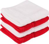 Towel and Linen Mart 100% Cotton - Wash Cloth Set - Pack of 4, Flannel Face Cloths, Luxurious, Highly Absorbent and Soft Feel Fingertip Towels Perfect for Daily Use (12 x 12 White & Red)