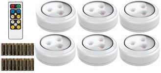 Brilliant Evolution Tap Light Push Lights 6pk w/Batteries + Remote, Stick On Lights Under Cabinets Lighting Touch LED Puck Lights Portable Under Counter Lighting Wireless Closet Kitchen Night Lights