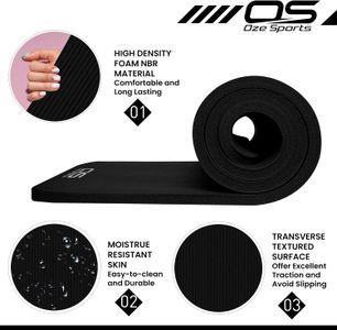 Extra Thick Yoga Mat – Black, Non-Slip Fitness Exercise Mat