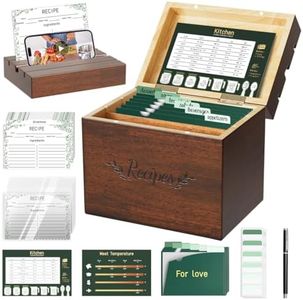 Wooden Recipe Box Set-Vintage Pine Recipe Box includes 100 Recipe Card 4x6 with Protectors,12 L-Dividers Pocket,24 Divider Tabs and 1 Pen, Recipe Card Holder Organizer to Write In Your Recipes