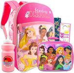 Disney Princess Backpack & Lunchbox for Girls Set - Bundle of 16" Disney Princess Backpack, Disney Lunchbag & More | Disney Princess School Supplies