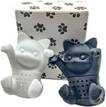 Tea Infuser Gift Set for Loose Leaf & Herbal Tea, Funny and Cute Silicone Cat Tea Strainer Pair in Unique Gift Box, Best Couples Gift, Set of 2, Black and White kit-Tea