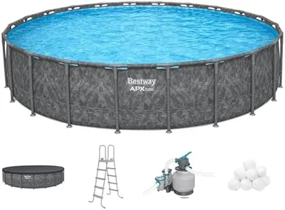 Bestway APX 365 22' x 52" Above Ground Pool, Round Metal Frame Outdoor Swimming Pool Set with Sand Filter Pump, Ladder, and Cover, Dark Marble