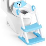 Rabb 1st Bear Potty Training Seat, Upgrade 2 in 1 Toddler Toilet Seat,Splash Guard Anti-Slip Pad Step Stool,Bright Blue