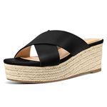 PIZZ ANNU Womens Platform Sandals Wedge Espadrille Slip on Crossover Slides Ladies Open Toe Summer Chunky Shoes Size 7 Black