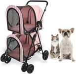 Critter Sitters Double Decker Pet Stroller, Carriage Carrier for Animals up to 35 Pounds, 4-Wheel, Travel and Transportation for Cats, Small Dogs & Rabbits, Pink