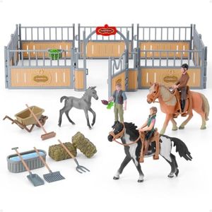 DuDuMo Horse Stable Playset, Horse Gifts for Girls and Boys with 3 Horses and 2 Riders, Horse Toys Set Farm Animals Toys for Kids 3 4 5 6 7 8+ (Horse Playset 1)