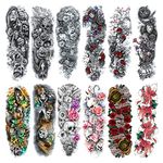 Pinone Full Arm Temporary Tattoo For Man Women L19“xW7”(12 Sheets)