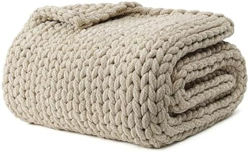 YnM Chenille Weighted Blanket, Handmade Chunky Knitted Design, Soft and Cozy, Temperature Regulating and Breathable, Machine Washable Throw for Sleep or Home Decor (Beige, 80x87 Inch, 25lbs)