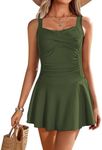 Ekouaer Swim Dress One Piece Bathing Suit Skirted Swimsuits for Women Ruched Retro Swimwear S-XXL Army Green