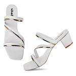 SKOLL Fancy Casual Stylish Fashion Sandal Block Heels For Women And Girls, Beige, Size_8